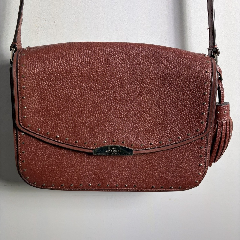 Kate Spade West Street Kenway Crossbody Bag Pebbled Leather Port Brown Studded